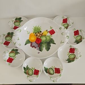 VTG ESTE C.E. 9 Piece Serving Bowl Set Hand Painted Fruit Motif Made In Italy